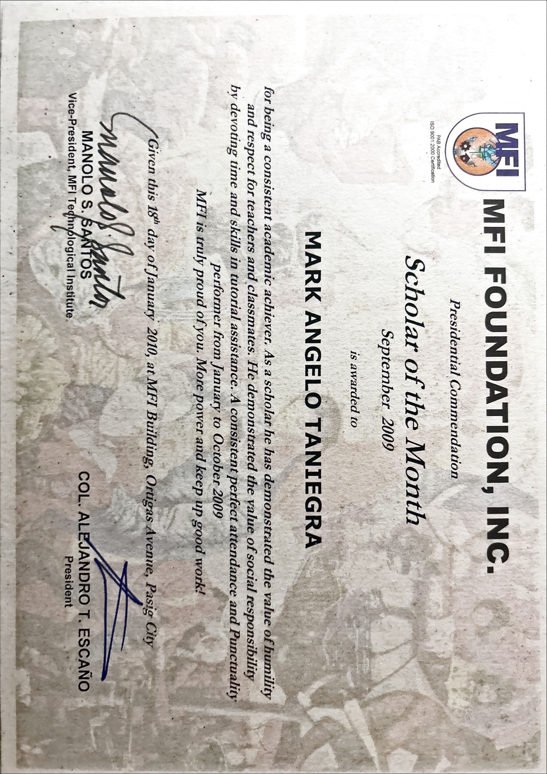 Scholar of the Month Award